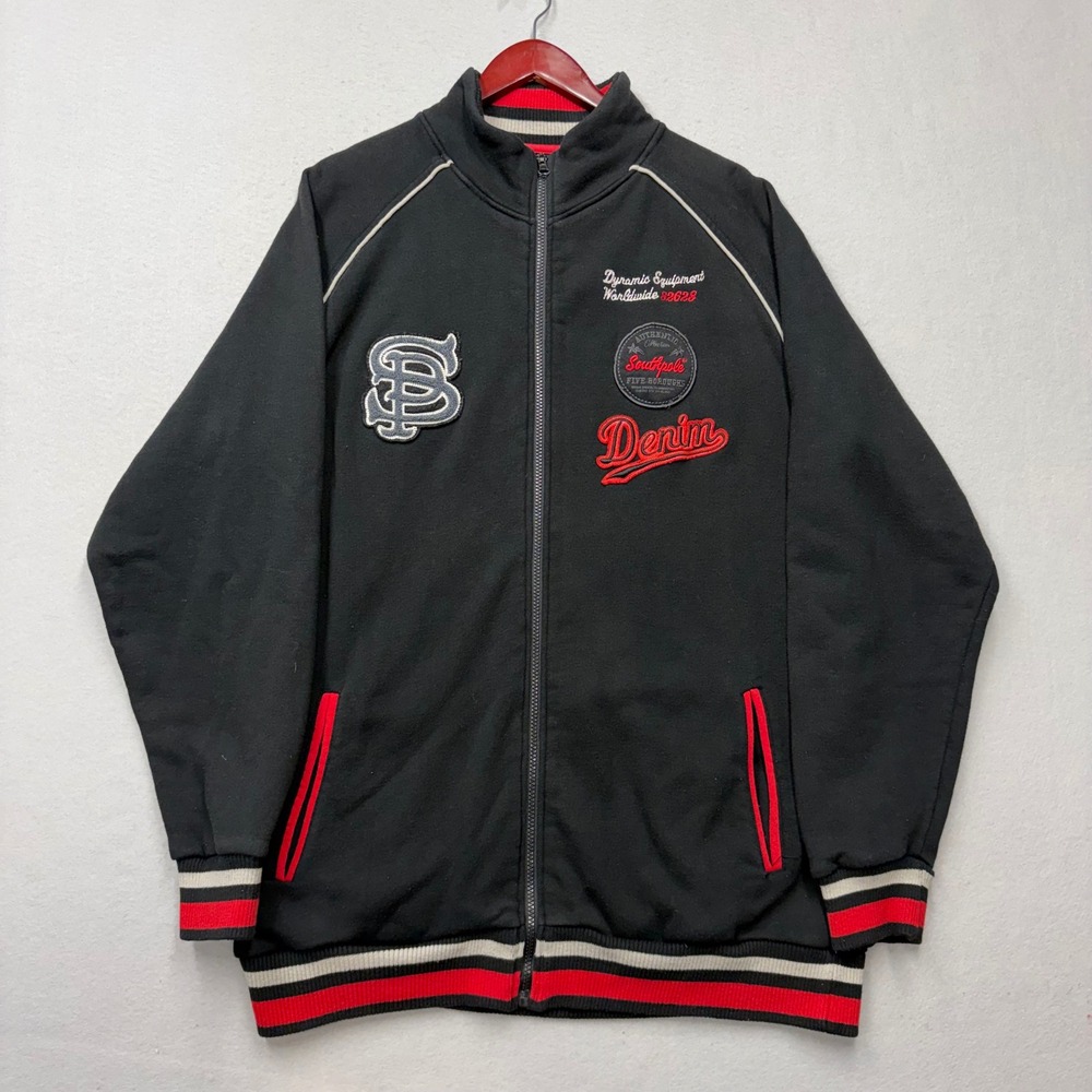 Southpole Track Jacket Mens XL Black Five Boroughs Y2K Streetwear Zip Up Patch